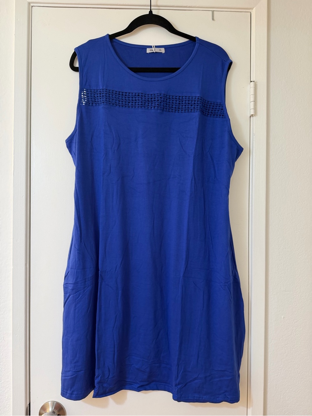 Sleeveless Royal Blue Mini Dress with Eyelet Detail
